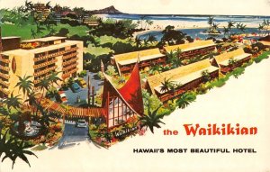 THE WAIKIKIAN Honolulu Hawaii Hotel Tiki Gardens Polynesian 1961 Postcard