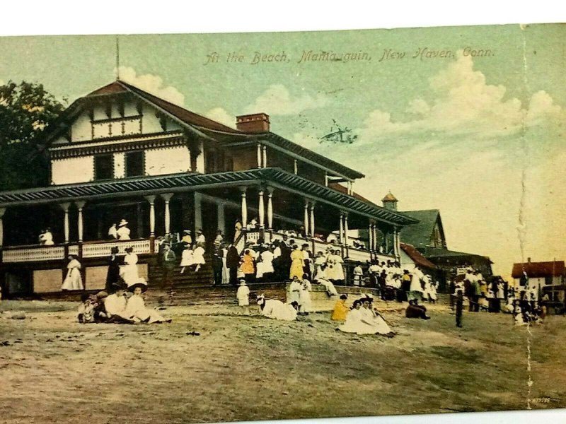 Vintage Postcard 1911 At the Beach Mamauguin New Haven CT Connecticut