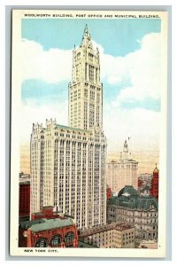 Vintage 1920's Postcard Woolworth & Municipal Buildings New York City NY