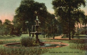 Vintage Postcard Fountain And Walk Lincoln Park Chicago Illinois Rotograph Co.