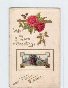 Postcard With my Sincere Greetings and Fond Wishes with Embossed Art Print