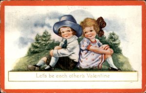 Valentines Cute Kids Lets Be Each Other's Valentine c1900-20s Vintage Postcard