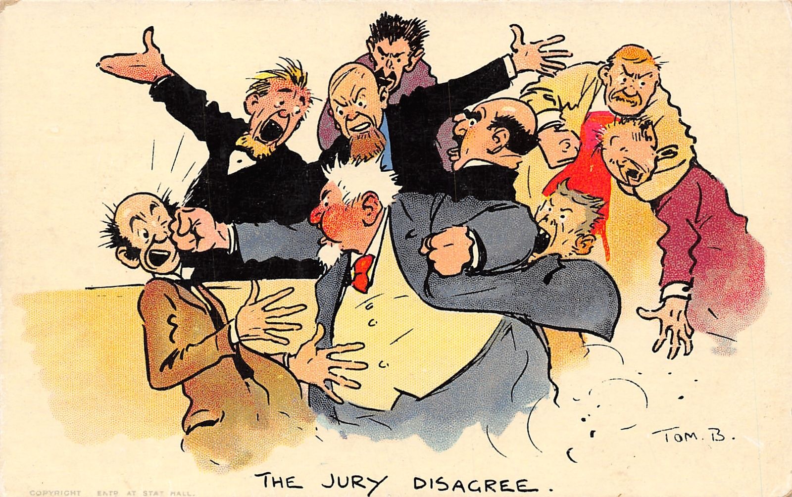 Tom Browne The Jury Disagree Free For All Fight Between Jury Members 1909 Pc Topics Illustrators Photographers Illustrators Signed Othe Hippostcard