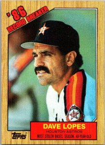 1987 Topps Baseball Card '86 Record Breaker Dave Lopes Houston Astros s2351