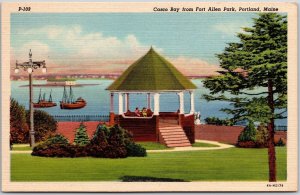 Casco Bay From Fort Allen Park Portland Maine ME Landscaped Grounds Postcard