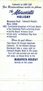 The Maravista Holiday Ocean Resort Falmouth Cape Cod Vintage Matchbook Cover 