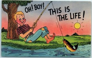 M-36394 Boy With A Catch Comic Painting/Art Print Oh Boy This Is The Life