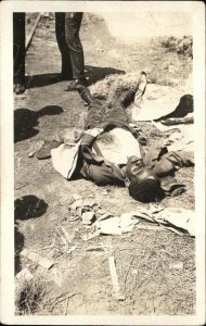 Mexican Revolution Dead Man Shot Killed McCabre Real Photo Postcard