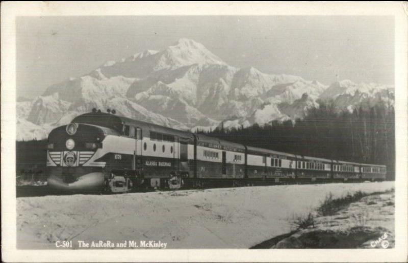 Alaska RR Train The Aurora & Mt. McKinley c1950 Real Photo Postcard