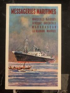 Mint France Ship Postcard Maritime Mail Marseille Djibouti Madagascar Maurice