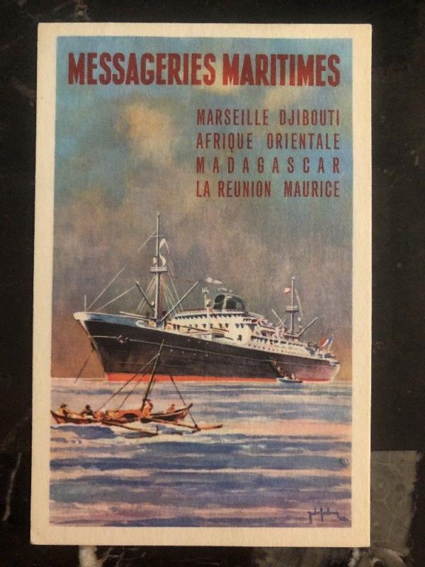 Mint France Ship Postcard Maritime Mail Marseille Djibouti Madagascar Maurice