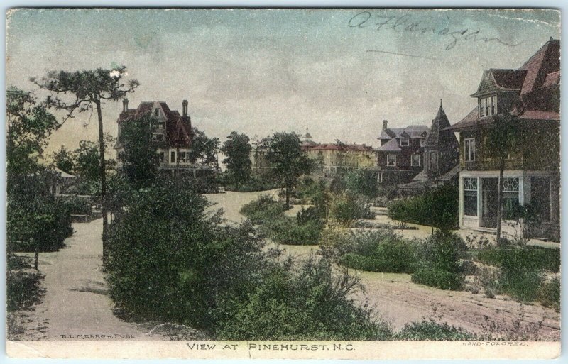 c1910s Pinehurst NC Beautiful Houses Hand Colored Collotype Postcard Merrow A40
