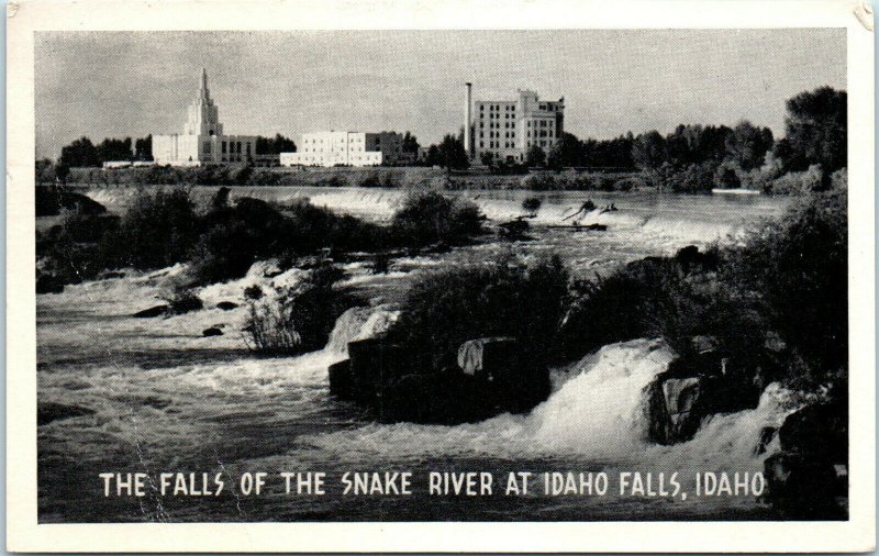 1940s Latter Day Saints Temple Snake River Falls at Idaho Falls Idaho Postcard