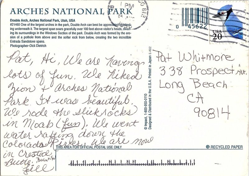 Arches National Park Double Arch Utah Continental Chrome Postcard 1988