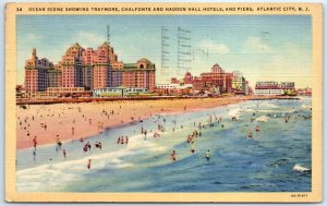 Ocean Scene Showing Traymore, Chalfonte & Haddon Hall Hotels - Atlantic City, NJ