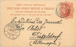 Entier Postal Stationery Postal Britain Great Britain in 1899 Liverpool to Du...