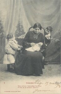 Set 4 antique postcards serie Coucou / Cuckoo children mother & games 1904