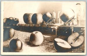 EXAGGERATED APPLES ANTIQUE REAL PHOTO POSTCARD RPPC RAILROAD FREIGHT STATION