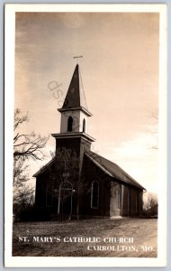 K45/ Carrollton Missouri RPPC Postcard c40-50s St Marys Catholic Church 190