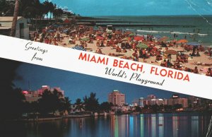 USA Greetings From Miami Beach Florida World's Playground Chrome Postcard 08.94