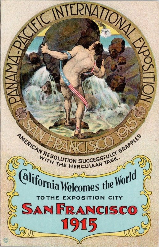 San Francisco 1915 Panama Pacific Exposition CA Man Rock Advert Postcard E82