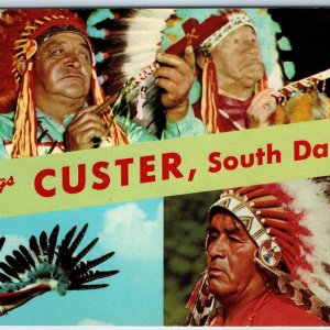 c1950s Custer, SD Greetings from Indian Native American Chief So. Dakota PC A238