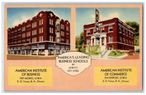 Davenport Iowa Postcard America Leading Business School Exterior Building c1940