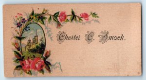 c1880s Chester C. Smock Name Calling Card Trade Church Flower Rose Antique C58