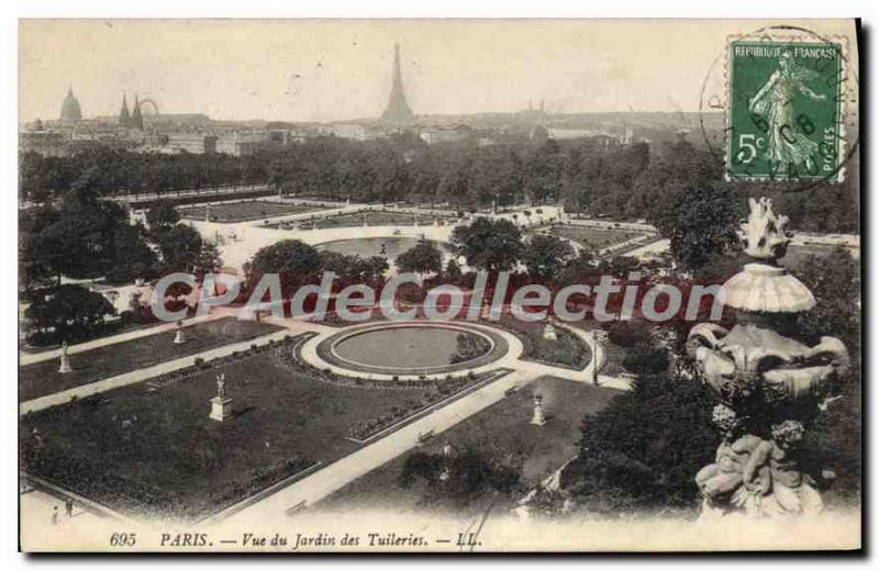 Old Postcard From Paris View Garden des Tuileries