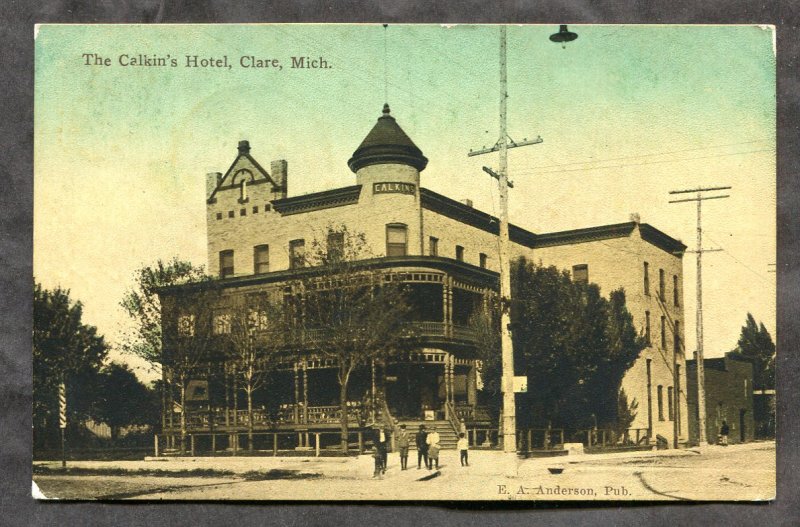 dc468 - CLARE Michigan 1911 The Calkin's Hotel. Sent to Canada