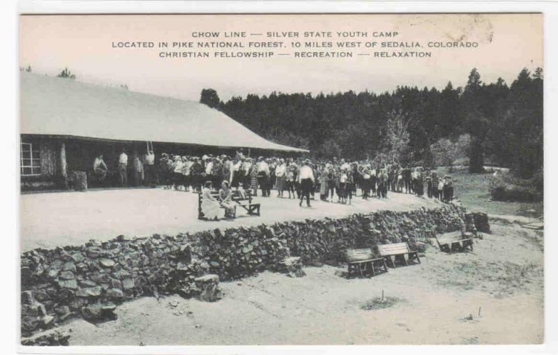 Chow Line Silver State Youth Camp Pike National Forest Sedalia Colorado postcard