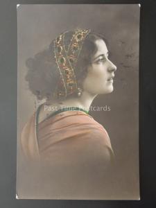 Studio Portrait LADY with Fashioned Hair Decoration c1913 RP PC by Ettlinger 509