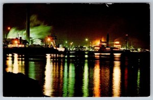 Chemical Valley, Night Scene, Sarnia Ontario Canada, Vintage Chrome Postcard