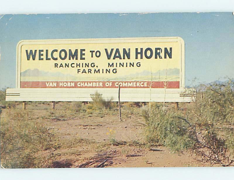 Pre-1980 WELCOME BILLBOARD SIGN Van Horn Texas TX hn5335