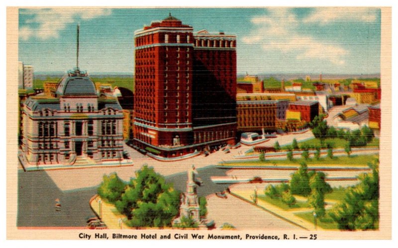 Rhode Island  Providence   City Hall , Biltmore Hotel , Civil War Monument