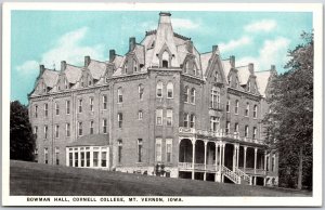 Bowman Hall Cornell College Mount Vernon Iowa IA Campus Building Postcard