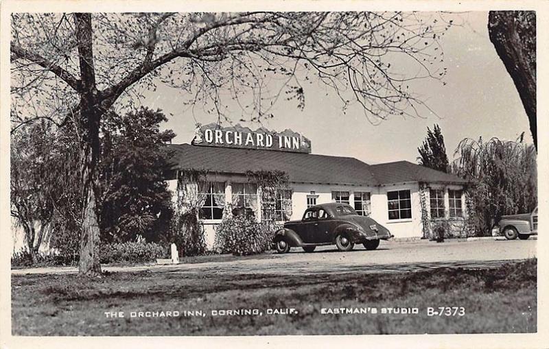 Corning CA The Orchard Inn Drive-In Old Cars Woodie RPPC Postcard