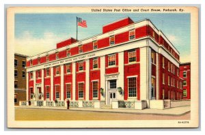 Vintage 1940's Postcard US Flag Over Post Office & Courthouse Paducah Kentucky