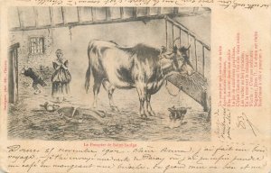 The Saint-Saulge firefighter story tale cow fable postcard 1902 France