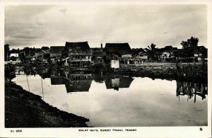 malaysia malay, PENANG, Sungei Pinang, Malay Huts (1930s) RPPC Postcard