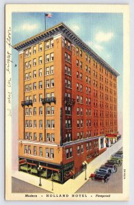 Linen Postcard Holland Hotel Fireproof, Duluth Minnesota, Automobiles,  P2