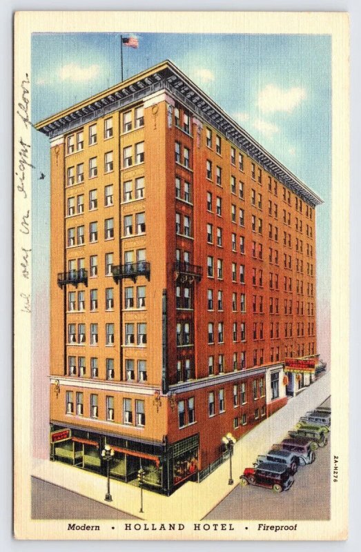 Linen Postcard Holland Hotel Fireproof, Duluth Minnesota, Automobiles,  P2