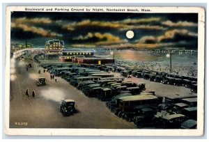 1928 Boulevard And Parking Ground By Night Moon View Nantasket Beach MA Postcard