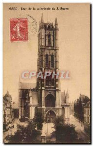 Postcard Old Ghent cathedral's tower S Bavo