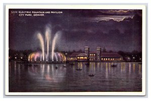 Electric Fountain & Pavilion City Park Denver Colorado Night Time Postcard