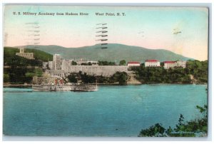 1939 US Military Academy From Hudson River West Point NY Handcolored Postcard