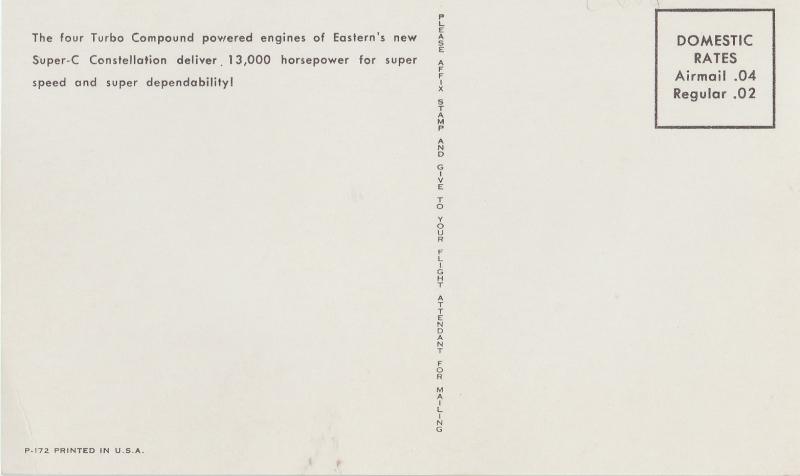 Eastern Airlines SUPER-C CONSTELLATION Postcard Aircraft Aviation