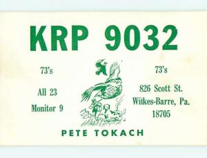 comic - QSL CB HAM RADIO CARD Wilkes-Barre Pennsylvania PA t9677