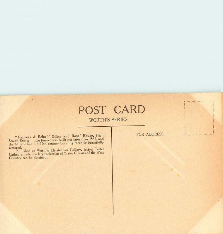 EXETER DEVON UK EXPRESS & ECHO OFFICE WORTH SERIES POSTCARD ENGLAND c1920