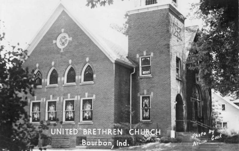 Bourbon Indiana United Brethren Church Real Photo Antique Postcard K13848